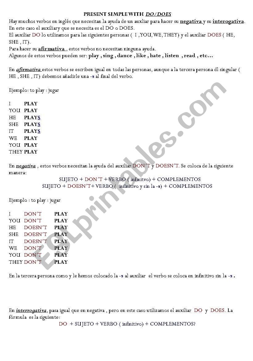present simple worksheet