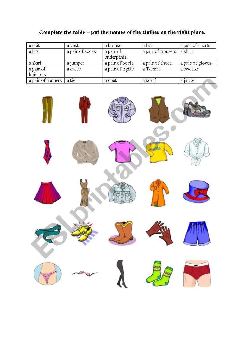 Clothes worksheet