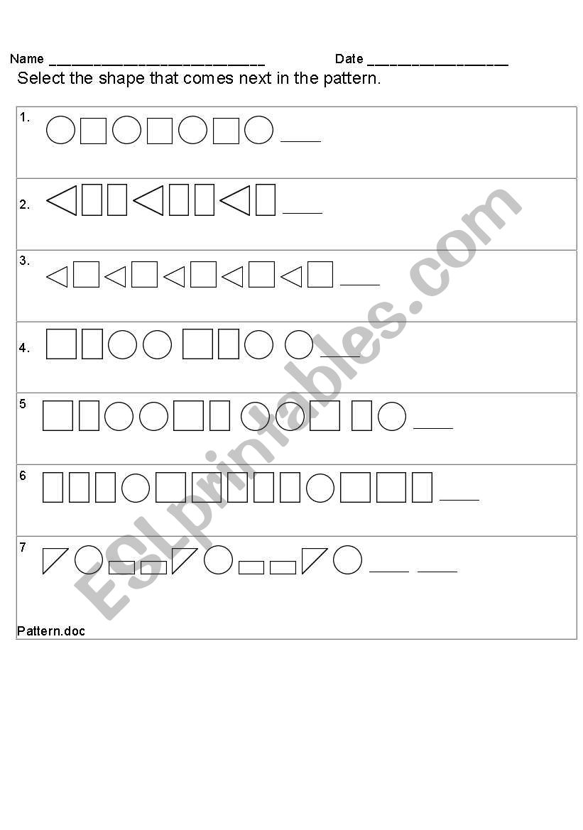 pattern and shape worksheet