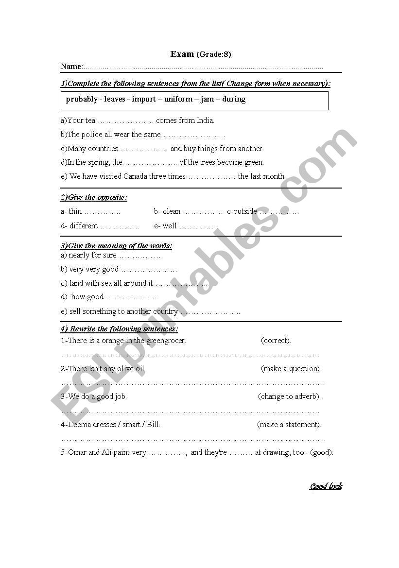 english test worksheet