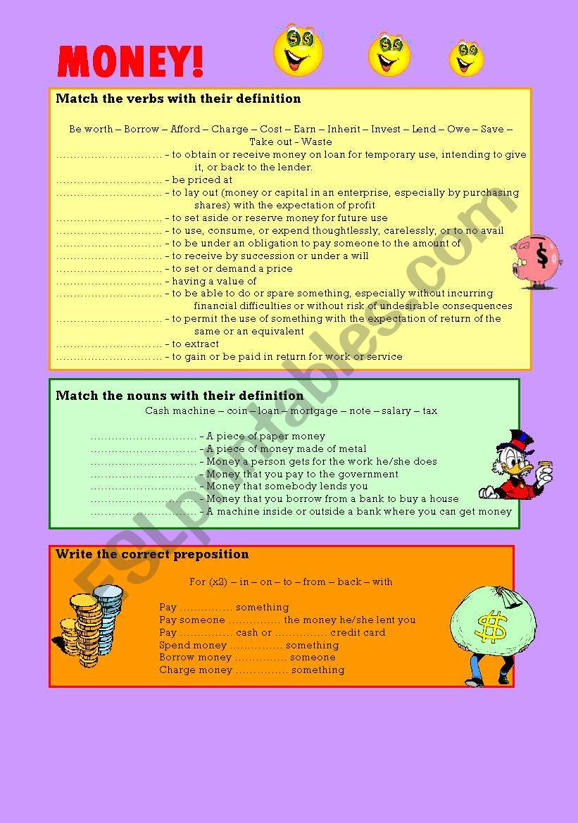 MONEY! worksheet