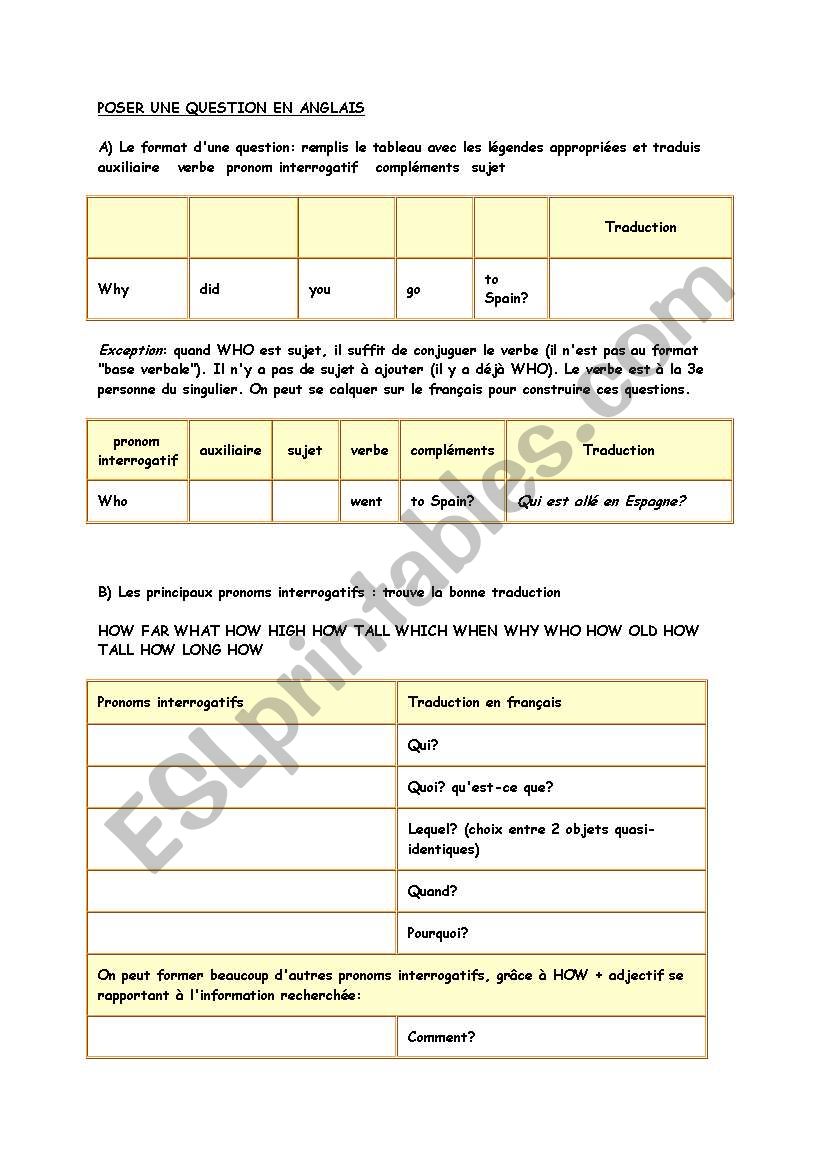 Questions worksheet