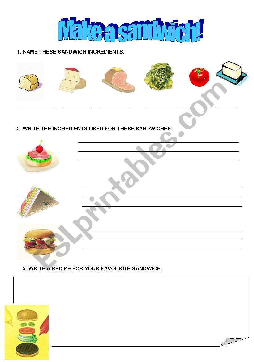 English worksheets: sandwiches