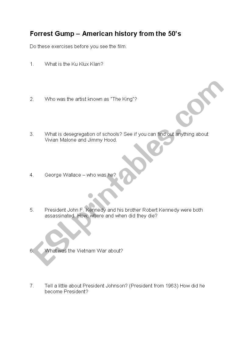 Forrest Gump worksheet