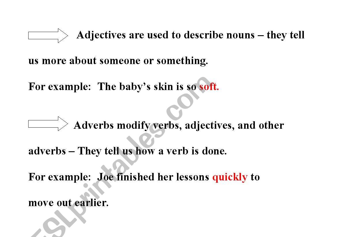 the presentation for the differences between adjectives and adverbs