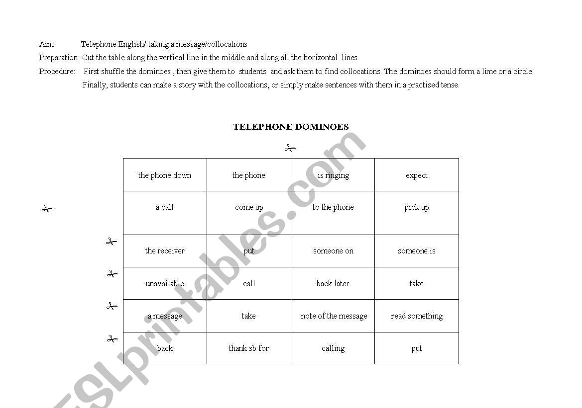 Telephone Dominoes worksheet