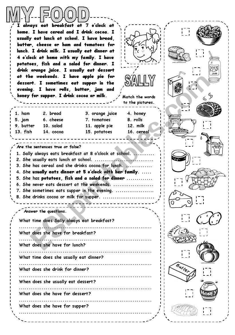 MY FOOD worksheet