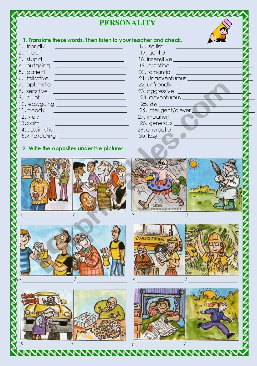 personality adjectives worksheet