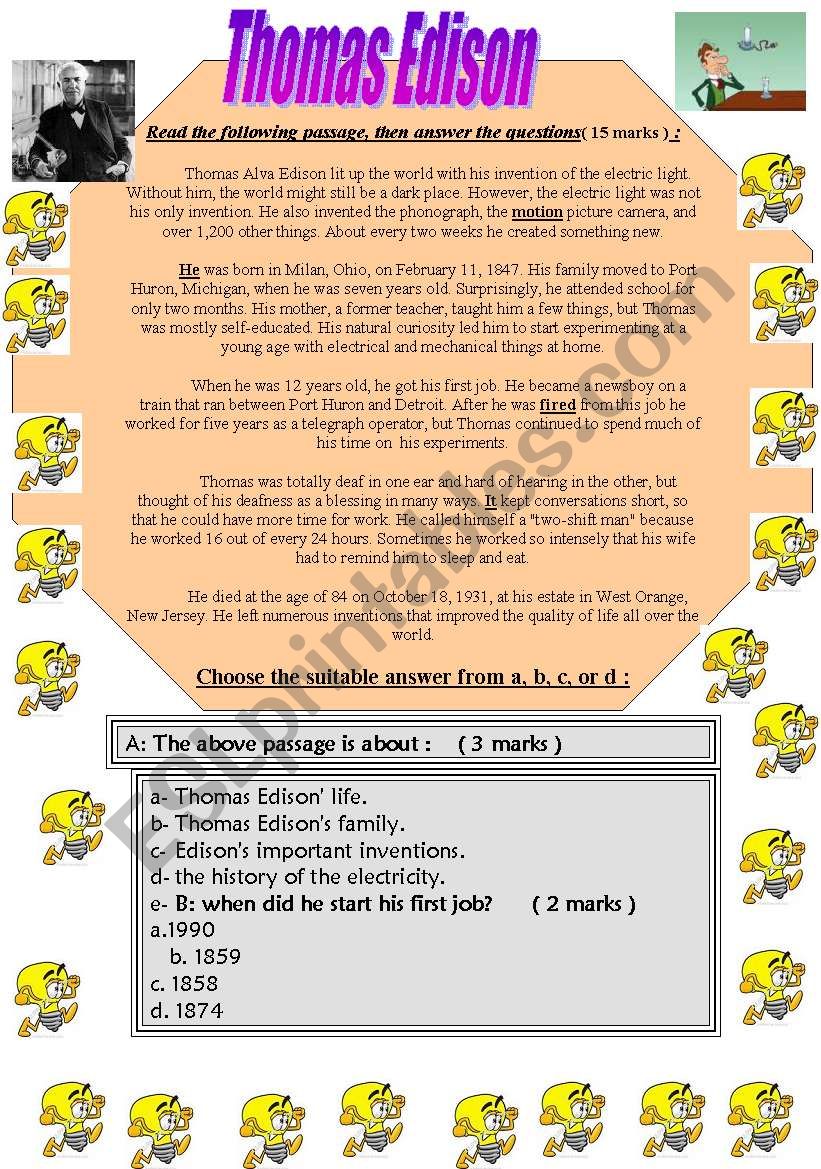 thomas edison biography liveworksheets