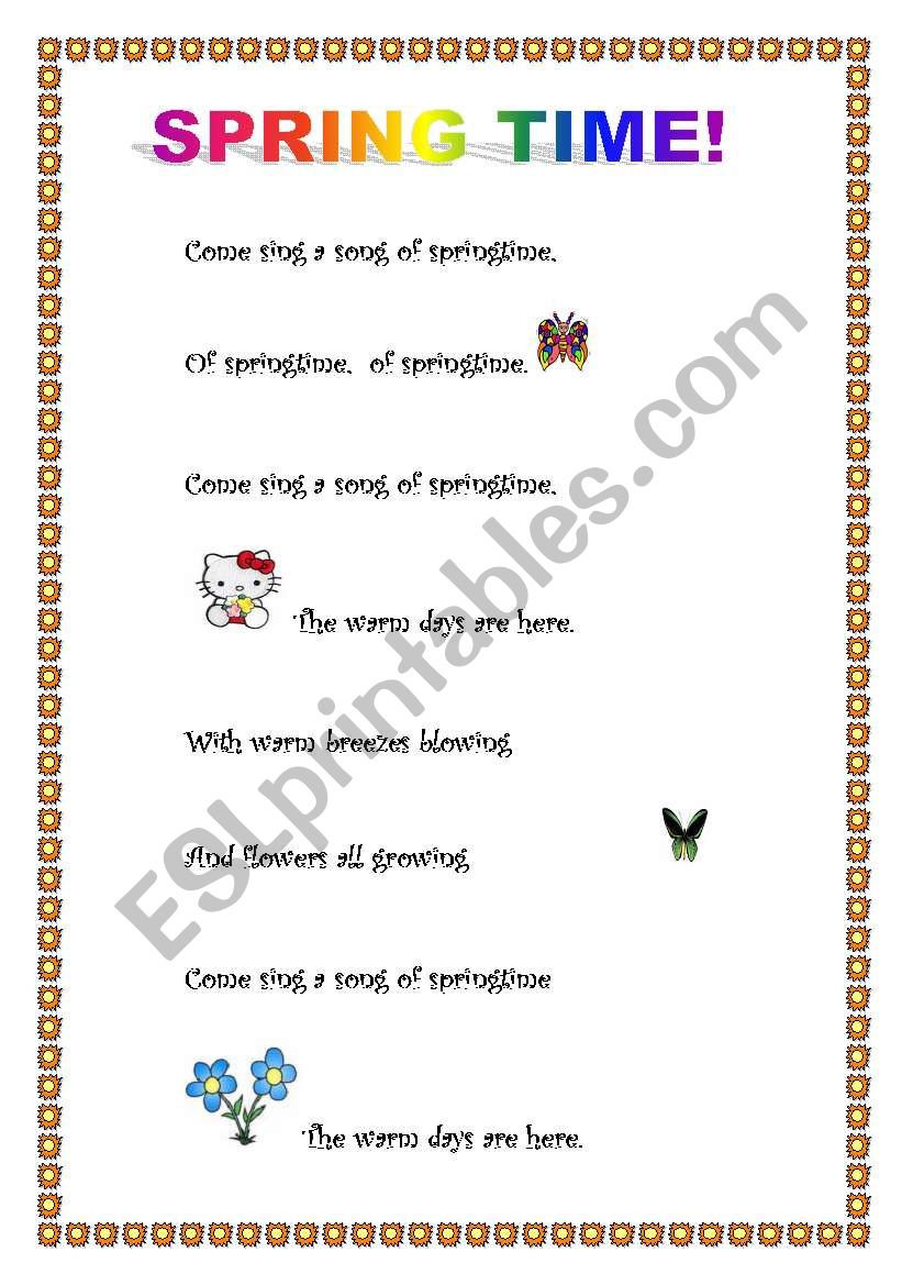 Spring Time Song!! worksheet