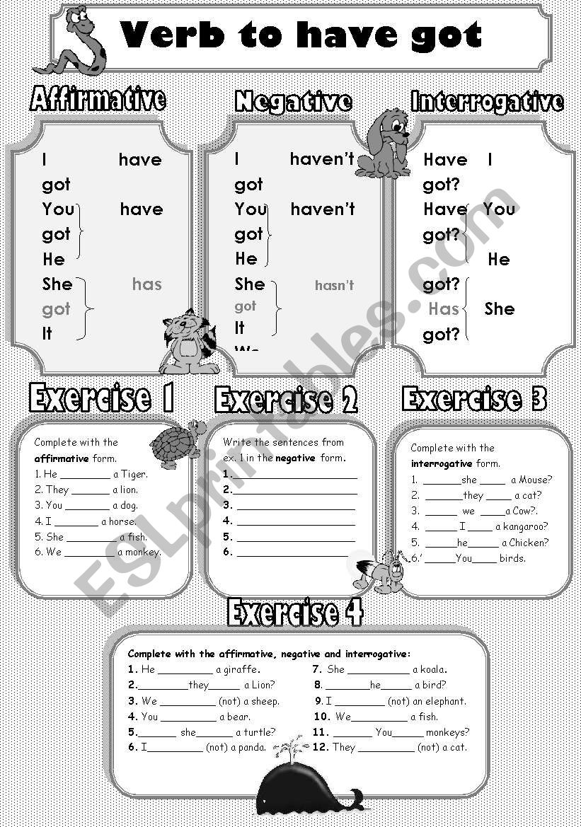 verb to have got b&w worksheet