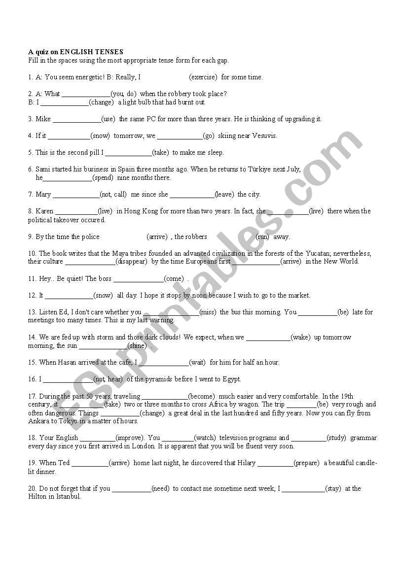 Mix Type Tenses Exercises worksheet