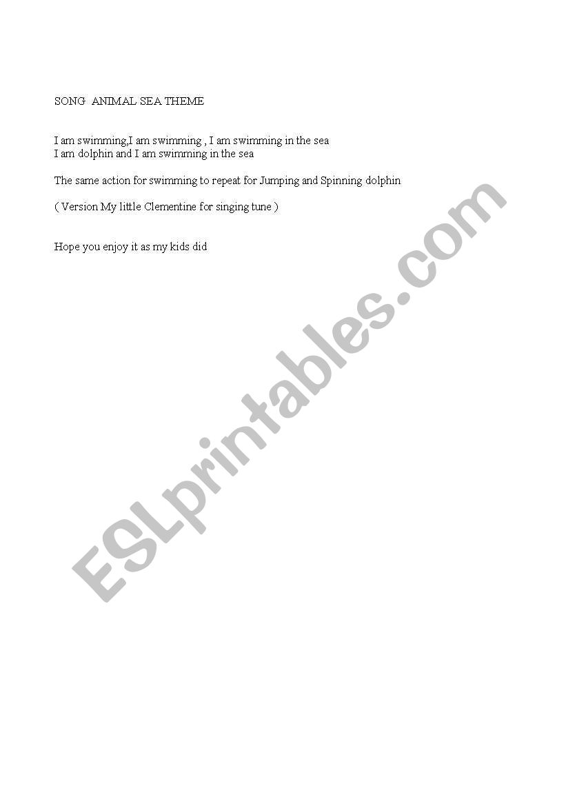 animal sea song  worksheet