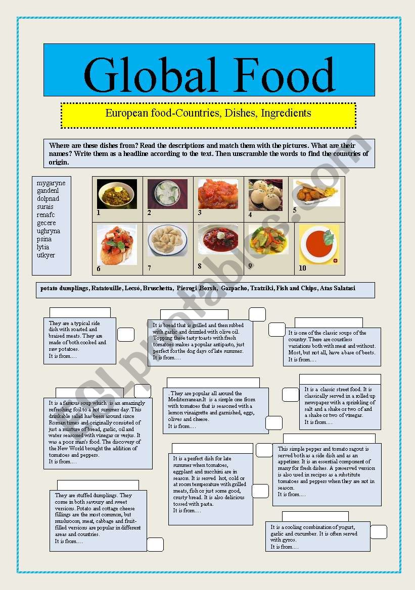 Global Food worksheet