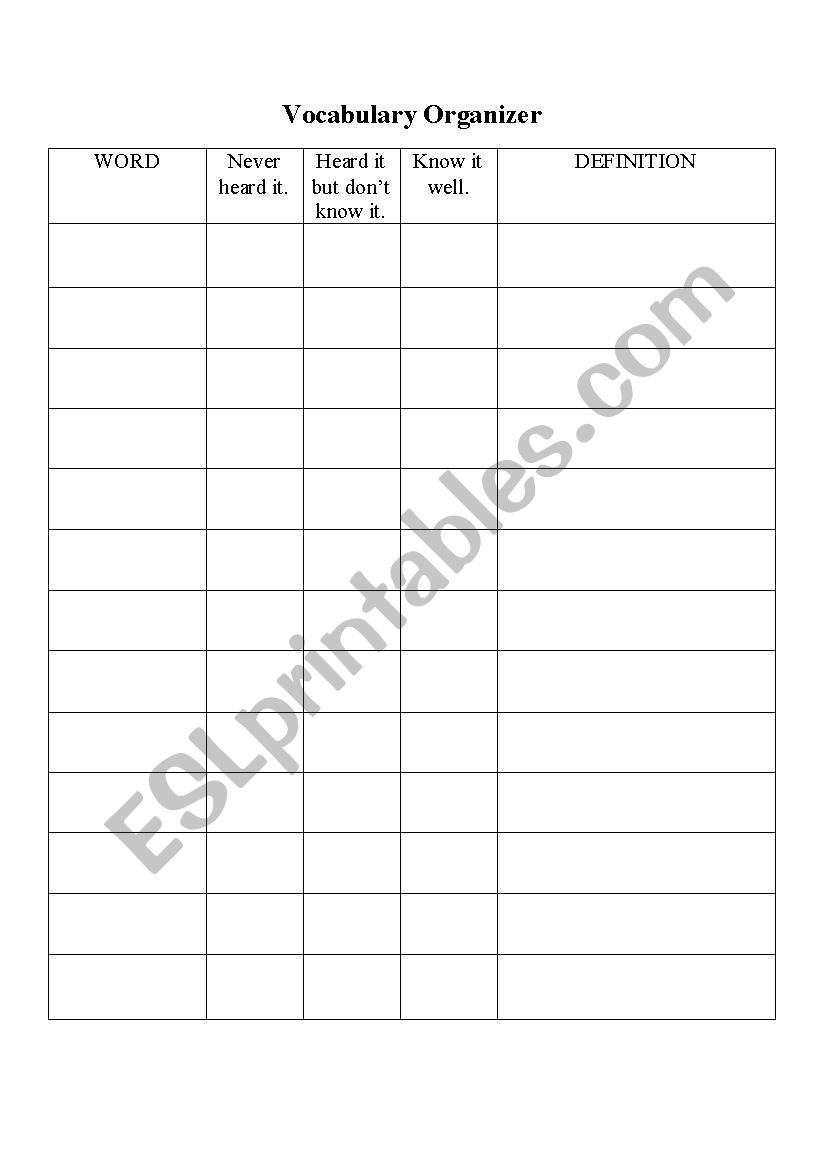 Vocabulary Organizer  worksheet