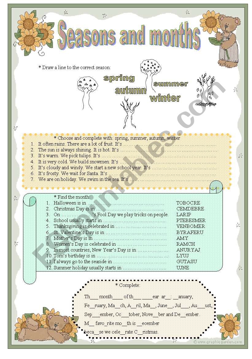 Seasons and months  worksheet