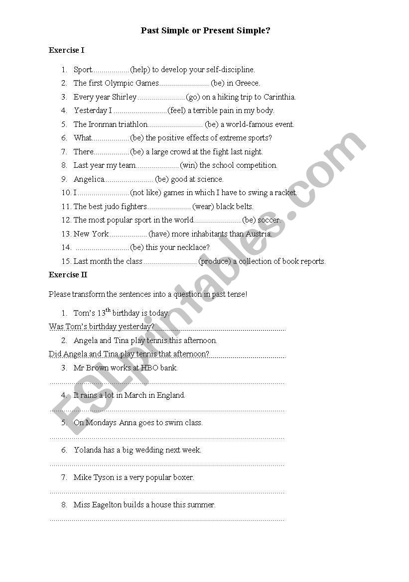 Present Simple or Past Simple worksheet