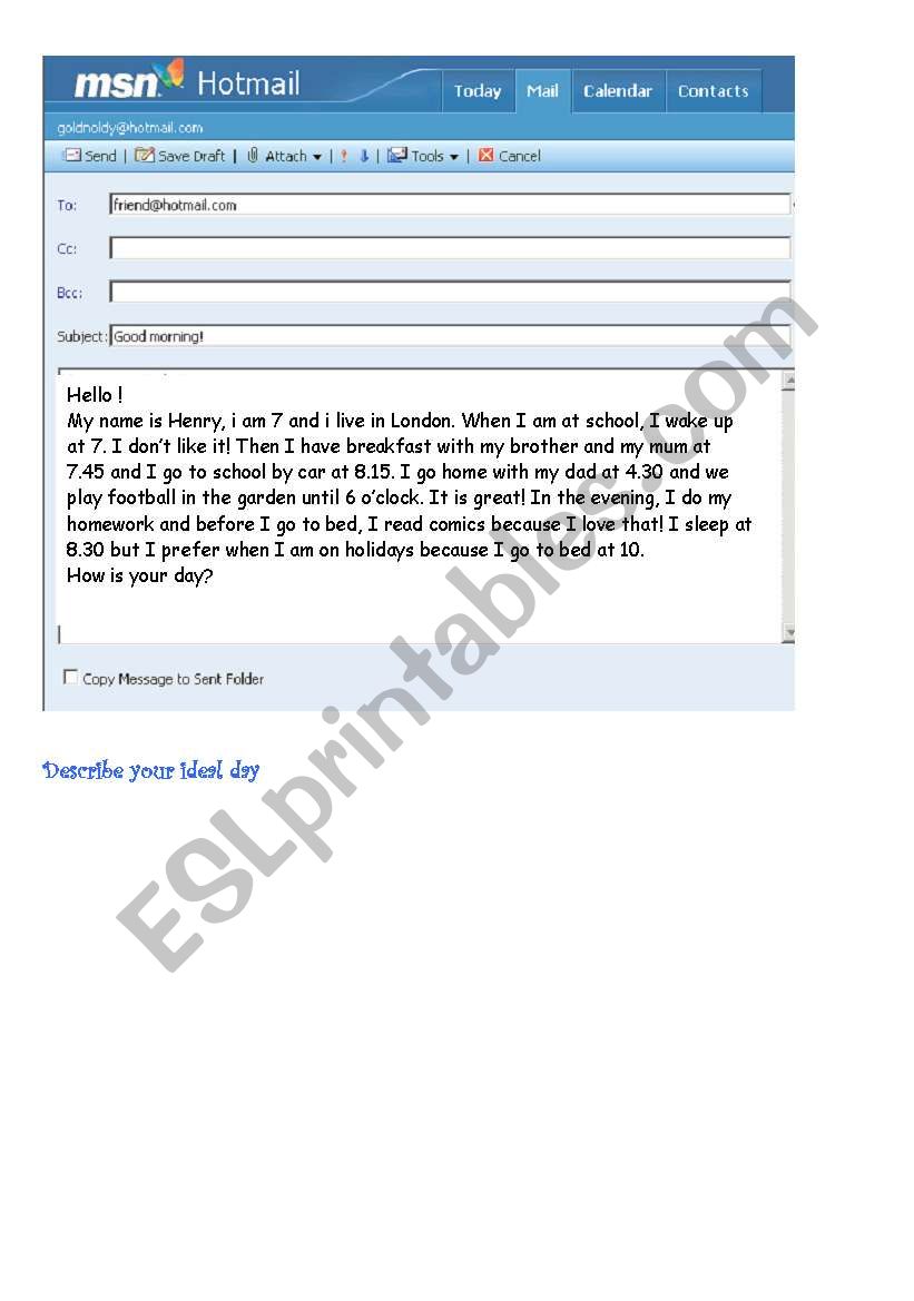 Penfriend email worksheet