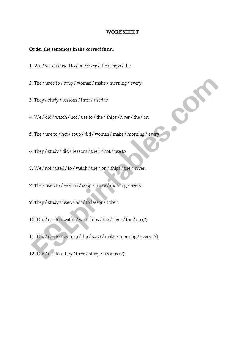 used to worksheet