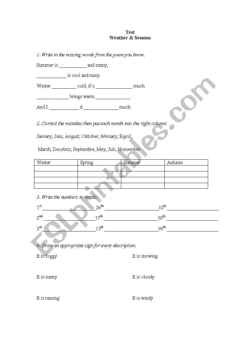 Weather and Seasons worksheet