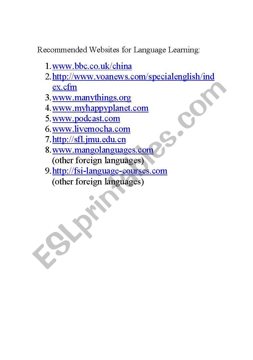useful websites for ESL worksheet