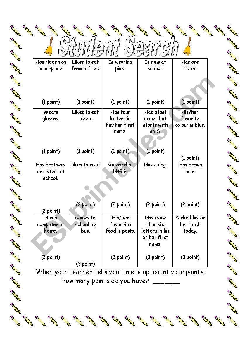 student search worksheet