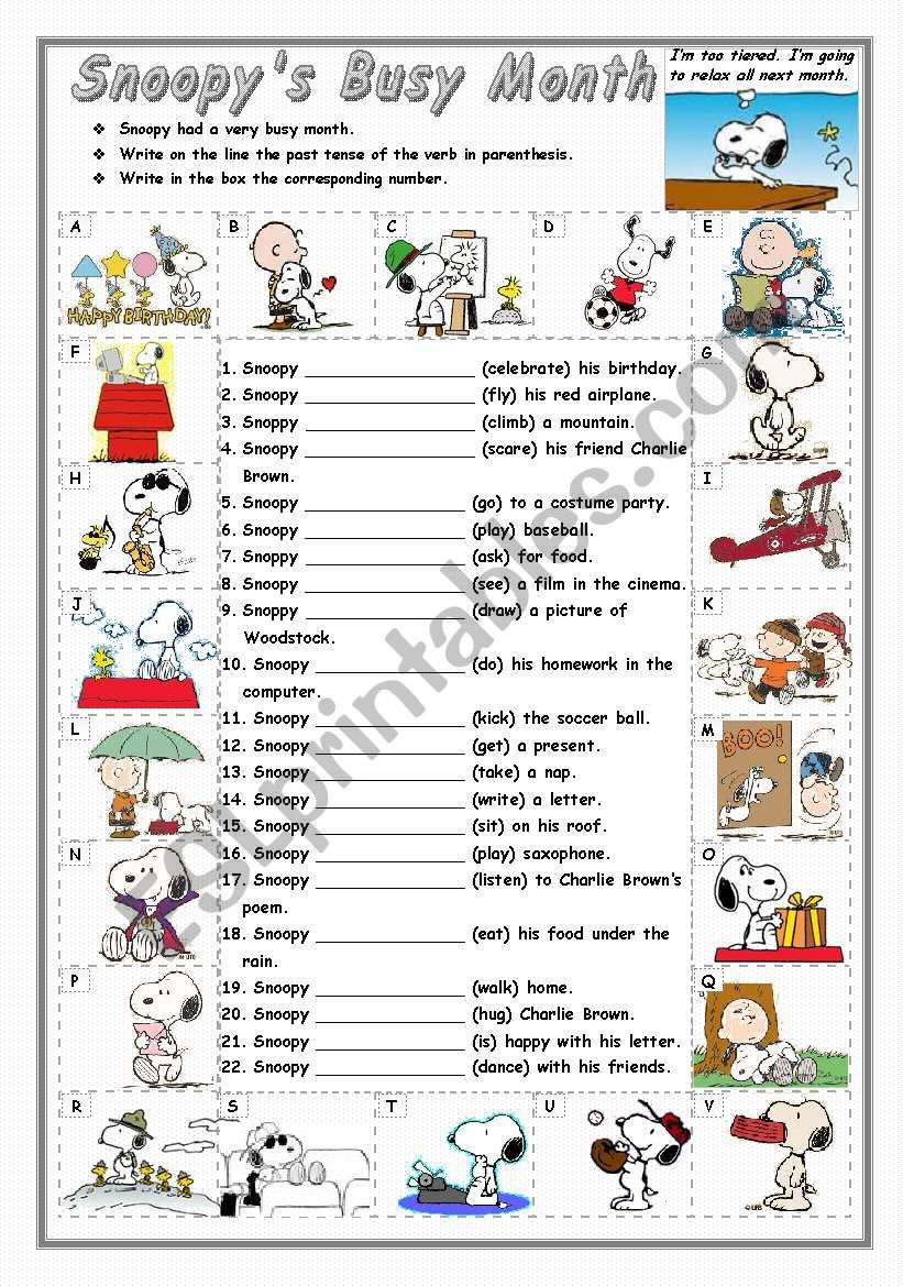 Regular and Irregular - Simple Past - SNOOPY´S BUSY MONTH