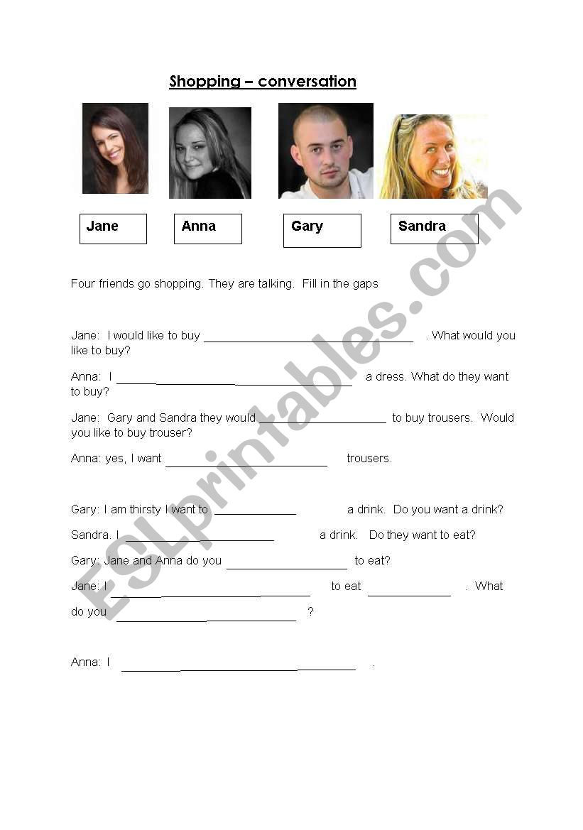 shopping conversation worksheet