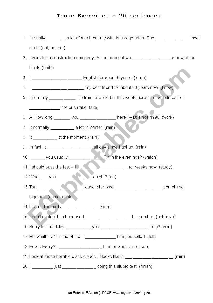 Mixed Tense Exercise worksheet