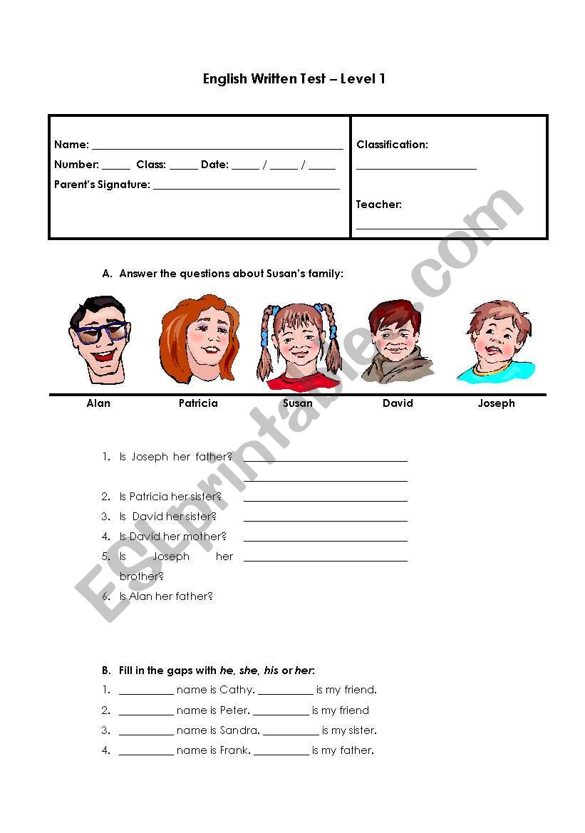 Written Test worksheet