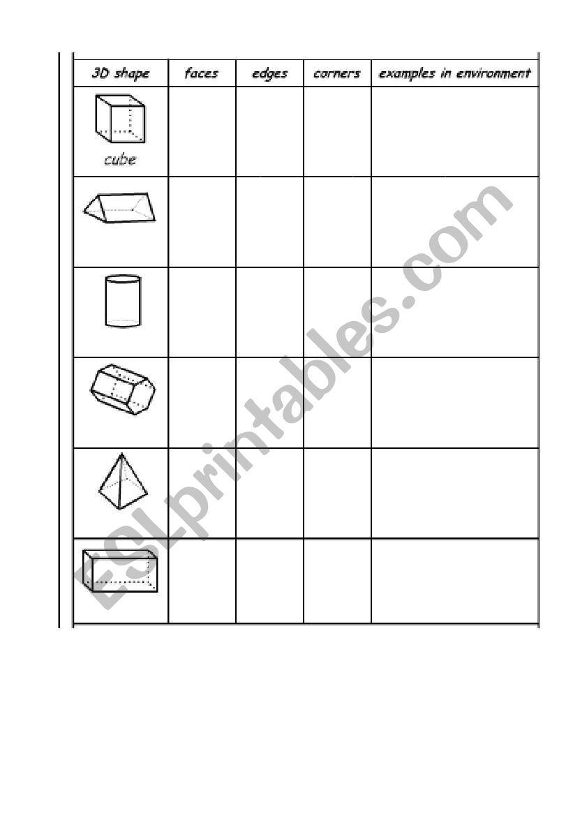 3D shapes  worksheet