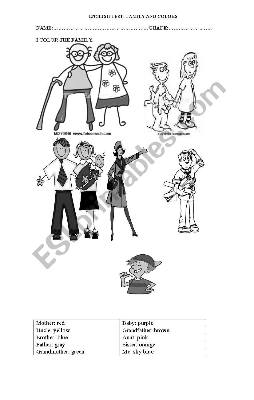 Family and colors worksheet