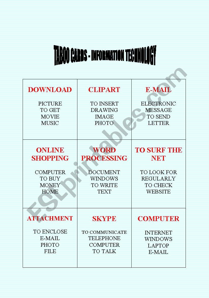 Taboo cards (No. 5) - Information Technology