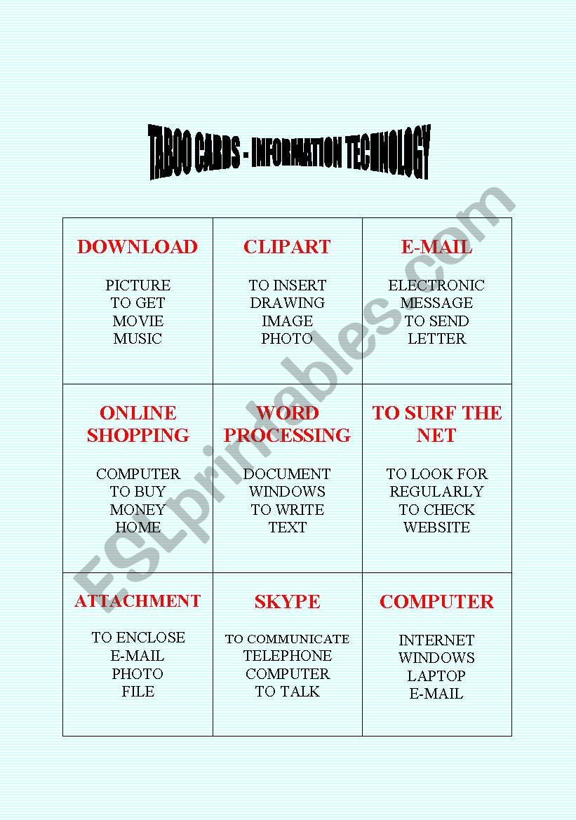 Taboo cards (No. 5) - Information Technology