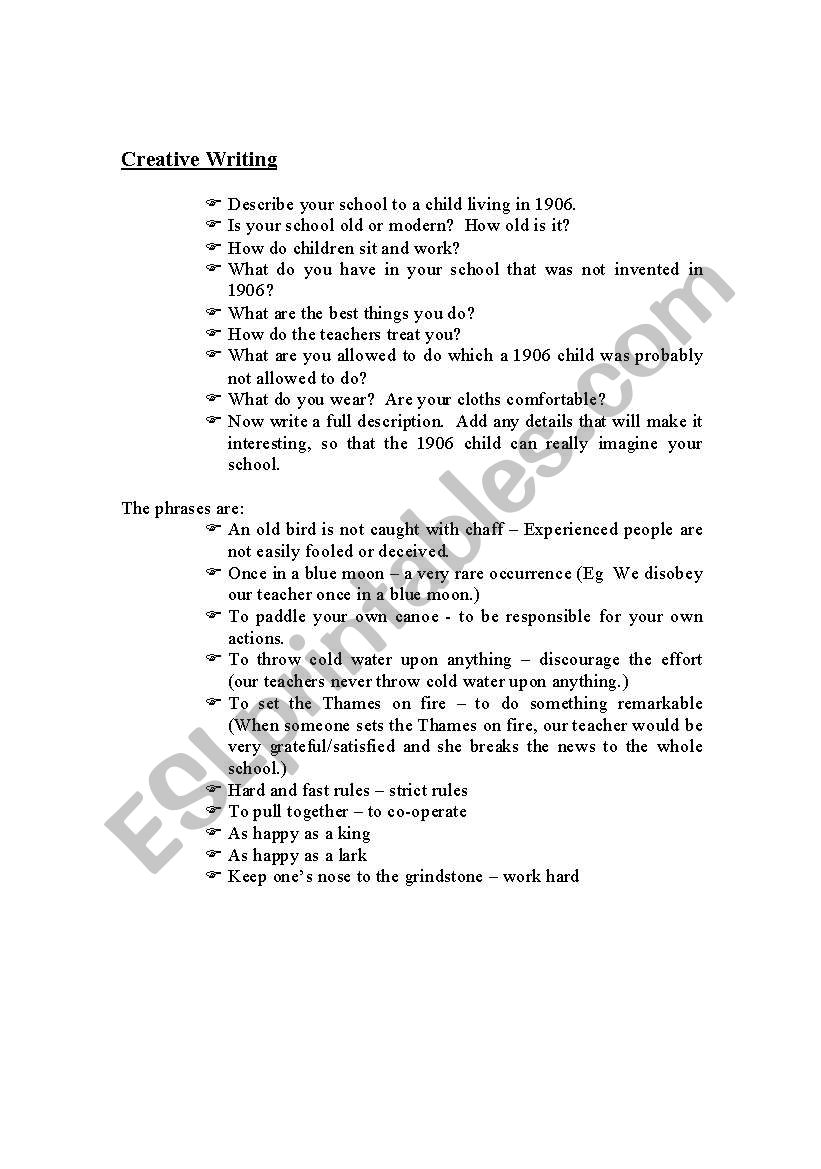 Creative Writing worksheet