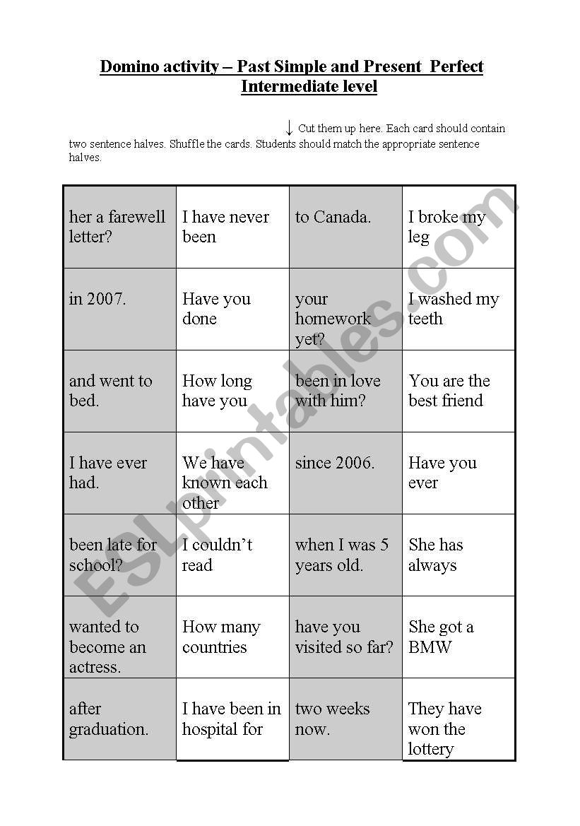 Domino activity (No. 9) - Past Simple and Present Perfect 