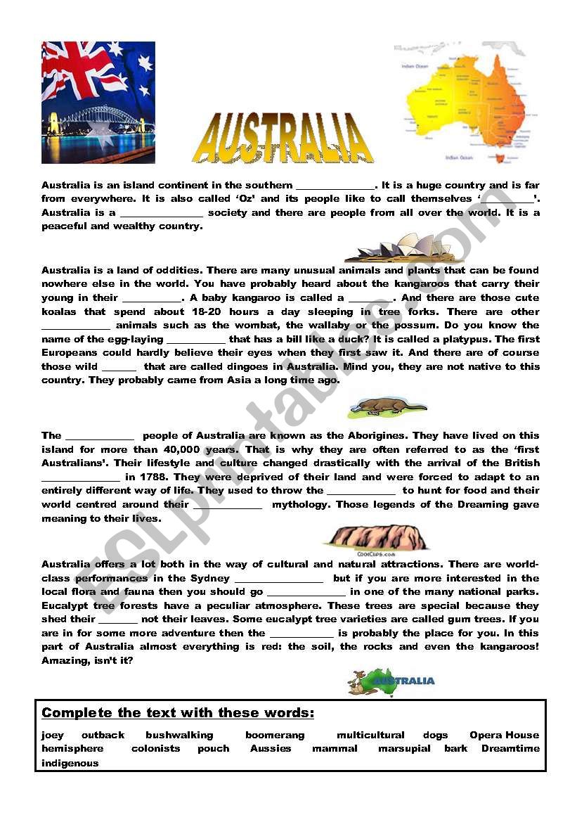 Australia - Introduction - A gap-fill activity