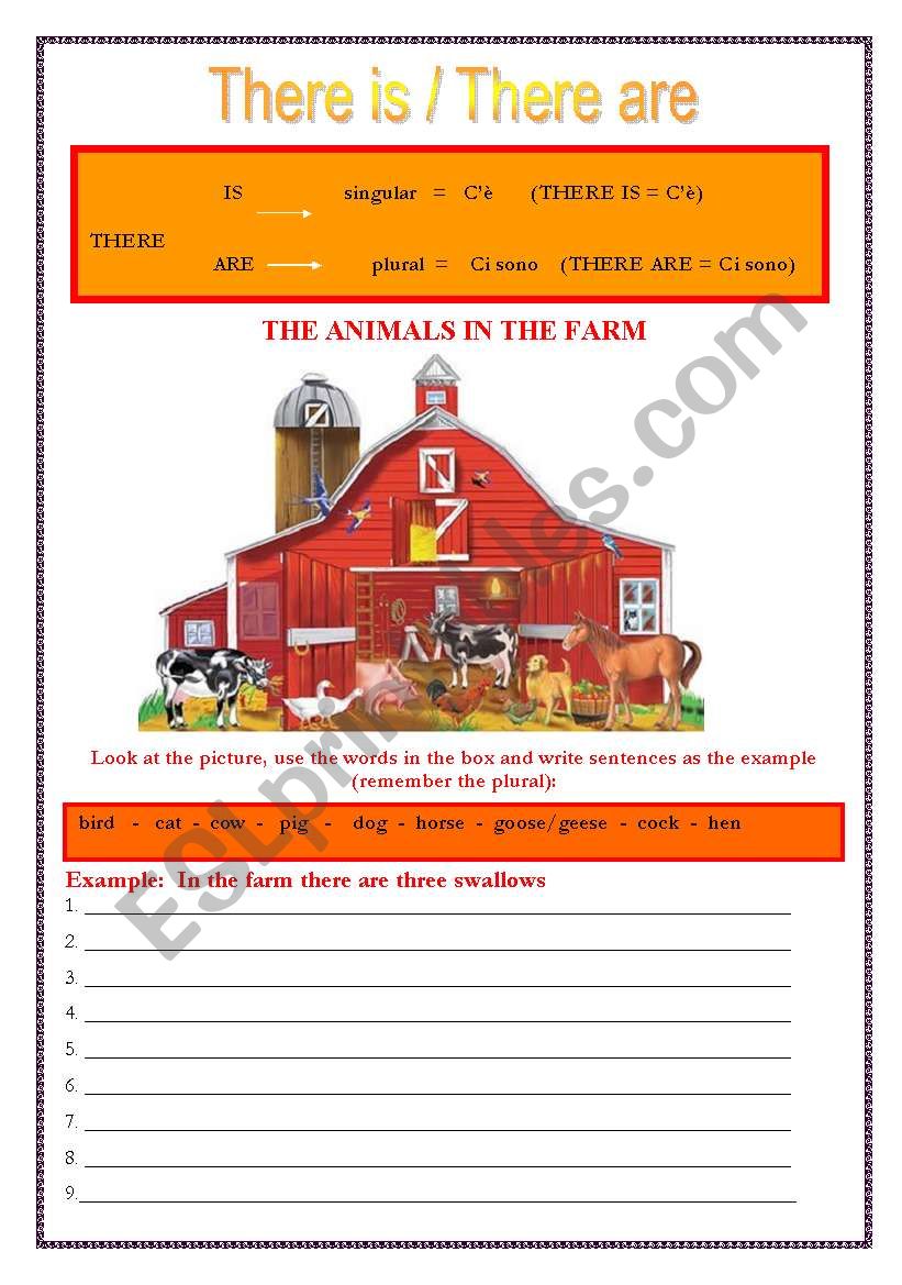 Animals in the farm worksheet
