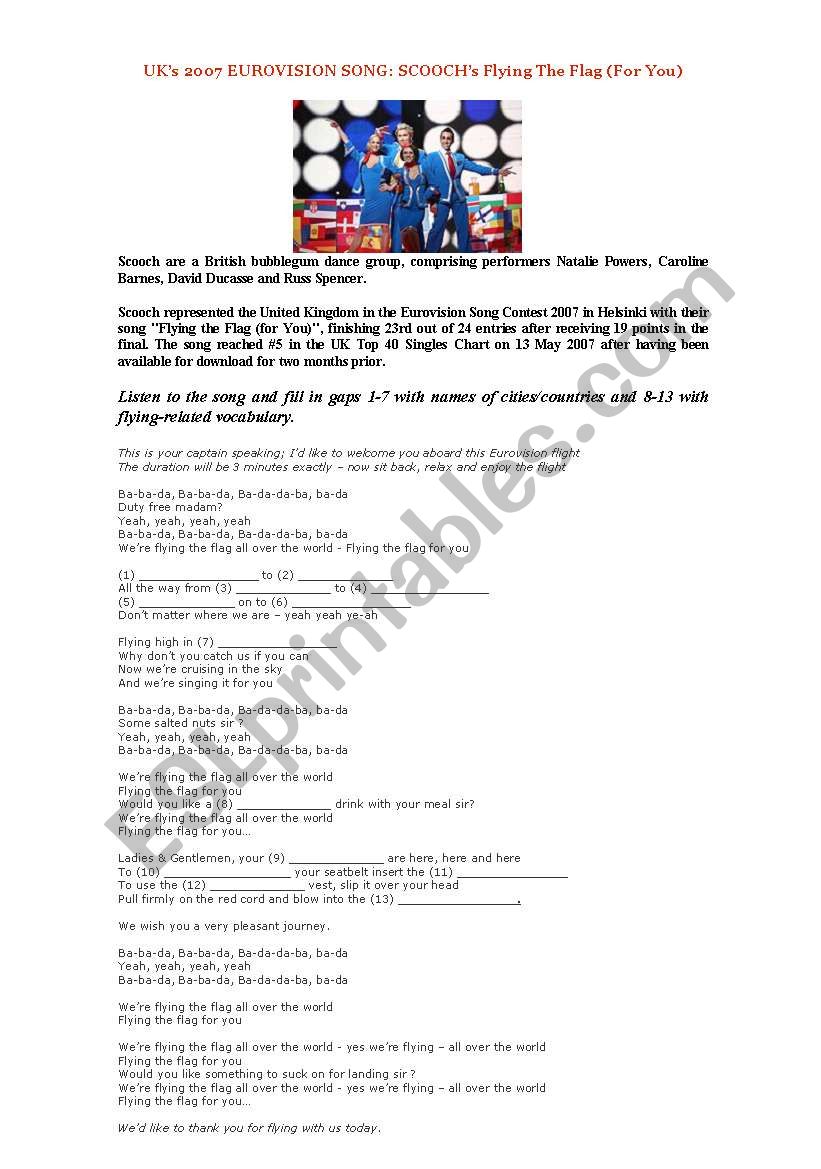 2007 UK Eurovision Song  worksheet