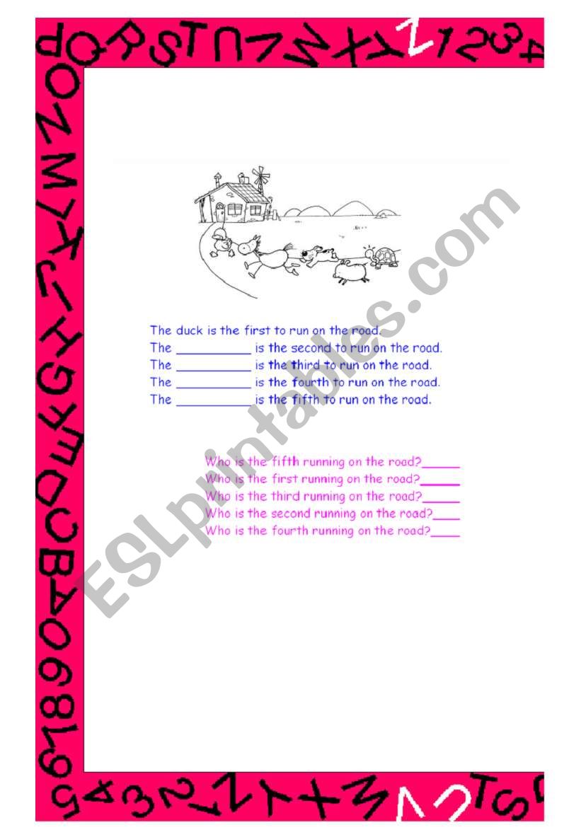 ordinals worksheet