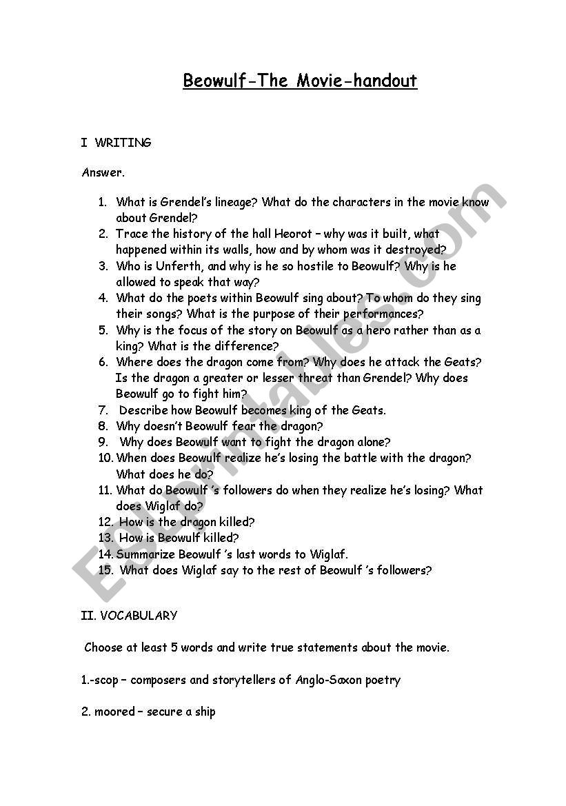 beowulf-reading-comprehension-worksheet