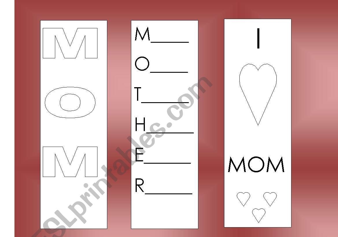 mothers day book marks worksheet