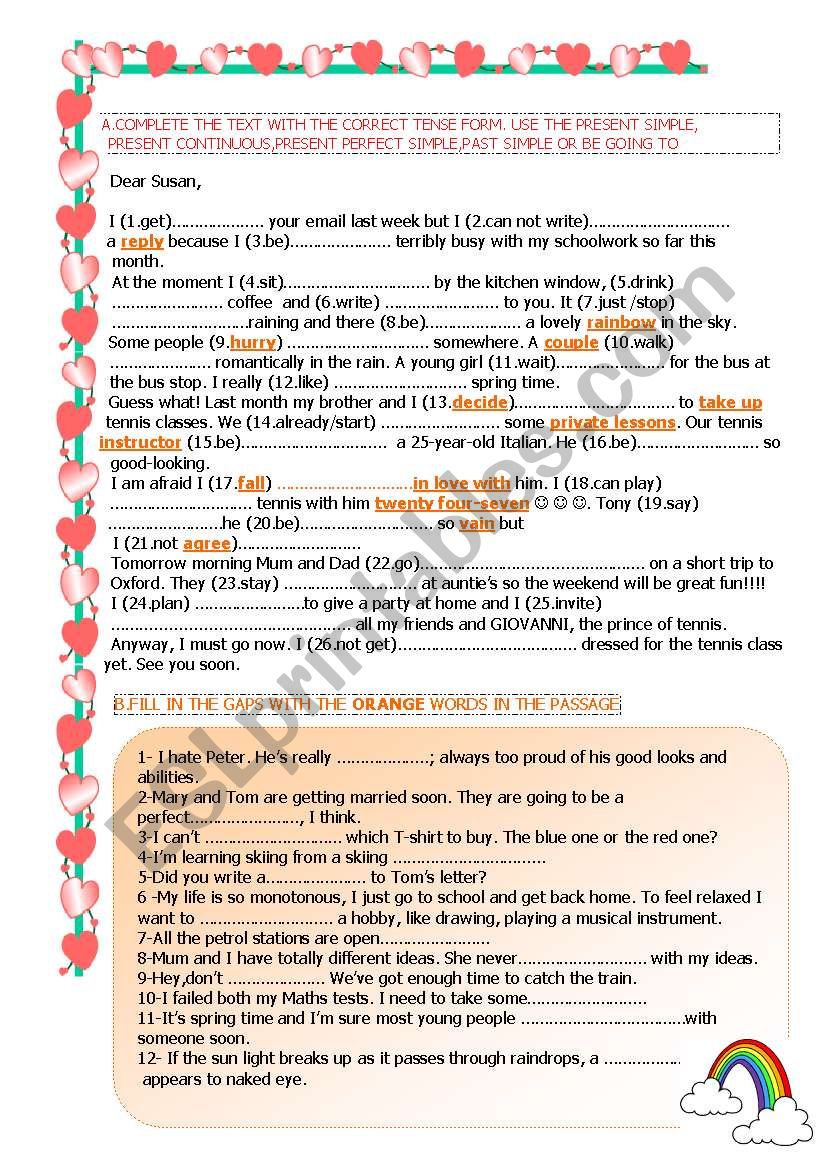 MIXED TENSES & VOCABULARY IN CONTEXT-1 - ESL worksheet by esosh