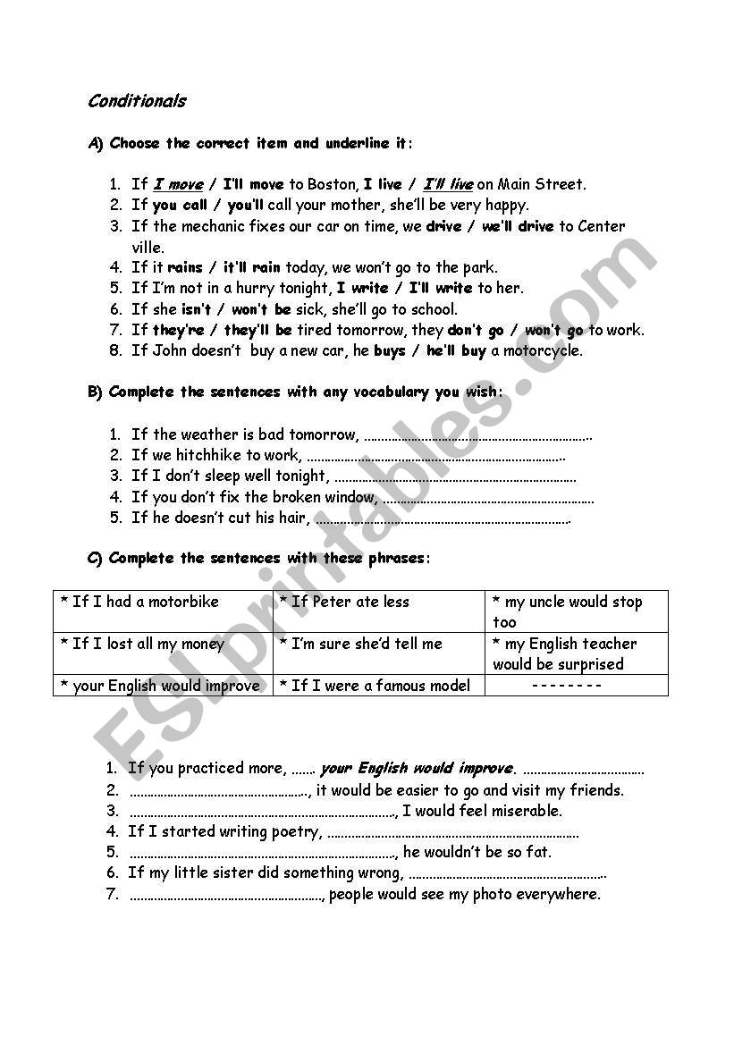 Conditionals worksheet