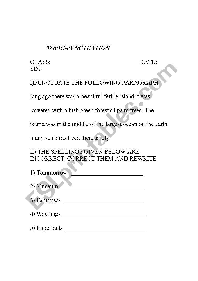 punctuation worksheet