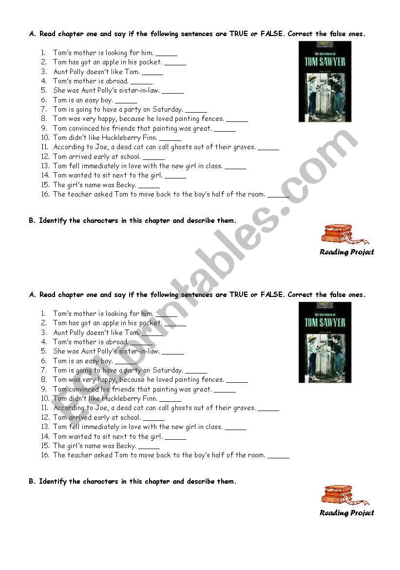 Tom Sawyer chapter 1 worksheet