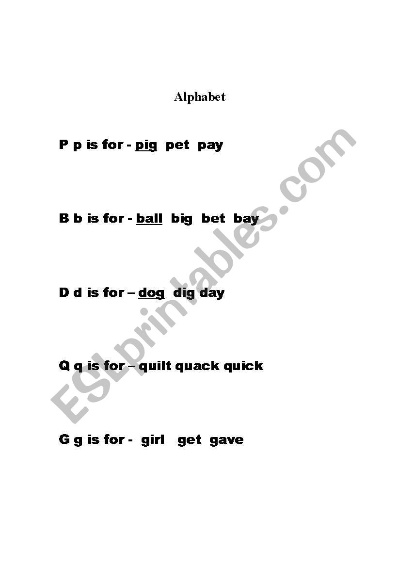 Letter orientation pbdgq worksheet