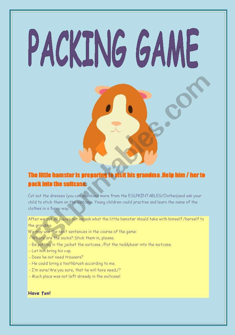 Packing game worksheet