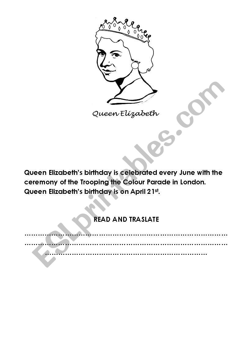 Queen Elizabeth worksheet