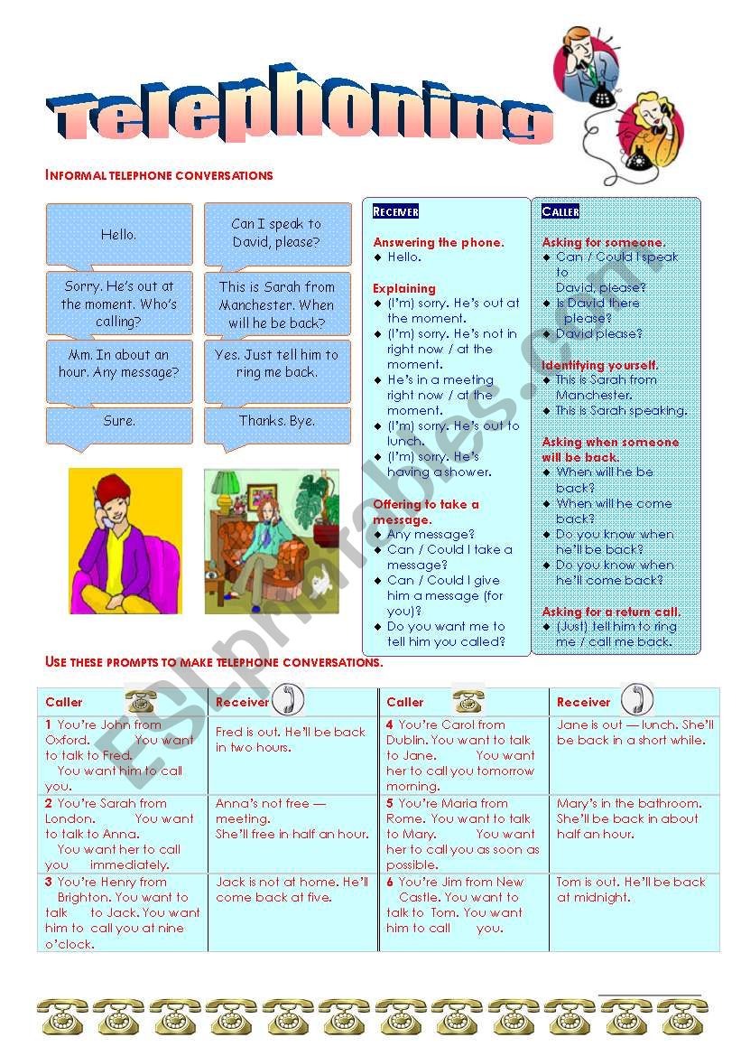 Telephoning worksheet